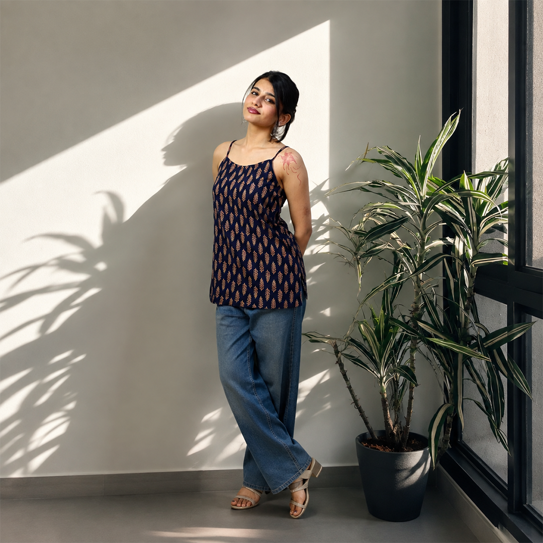 Navanika Midnight Leaf Lace-Up Kurti