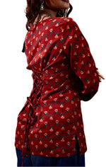 Navanika Crimson Bloom Lace-Up Kurti