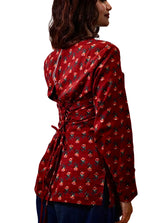 Navanika Crimson Bloom Lace-Up Kurti