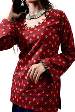 Navanika Crimson Bloom Lace-Up Kurti