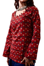 Navanika Crimson Bloom Lace-Up Kurti