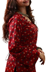 Navanika Crimson Bloom Lace-Up Kurti