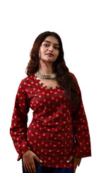 Navanika Crimson Bloom Lace-Up Kurti