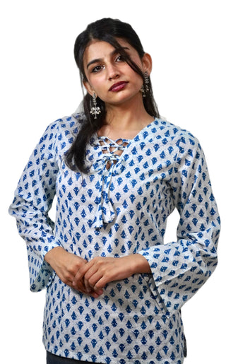 Navanika Ivory Bloom Tie-Up Kurti