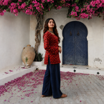 Navanika Crimson Bloom Lace-Up Kurti