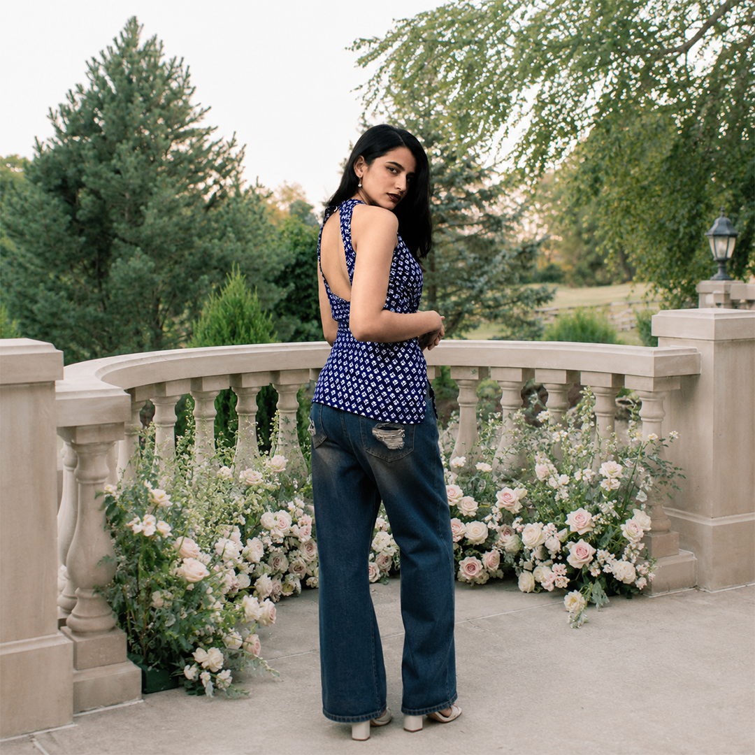 Navanika Azure Bloom Halter Kurti