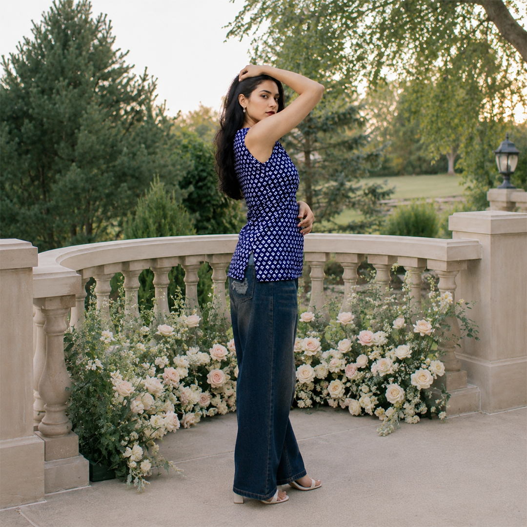 Navanika Azure Bloom Halter Kurti