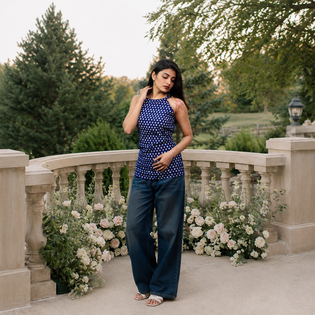 Navanika Azure Bloom Halter Kurti