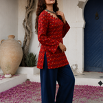 Navanika Crimson Bloom Lace-Up Kurti