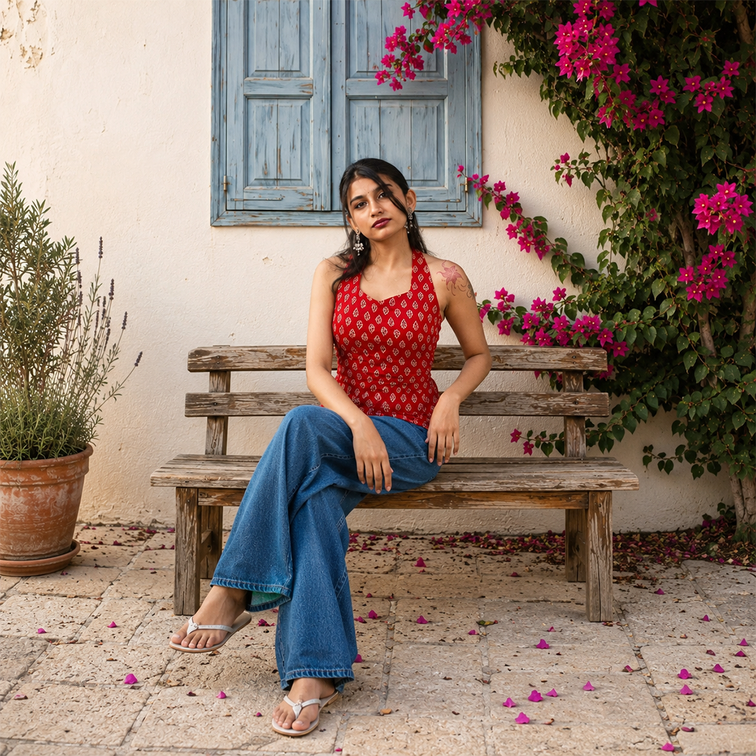 Navanika Scarlet Paisley Halter Kurti