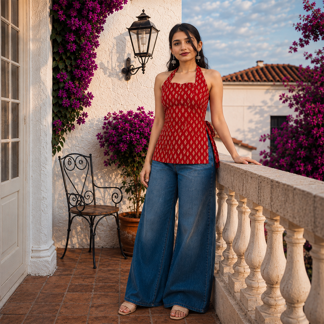 Navanika Scarlet Paisley Halter Kurti