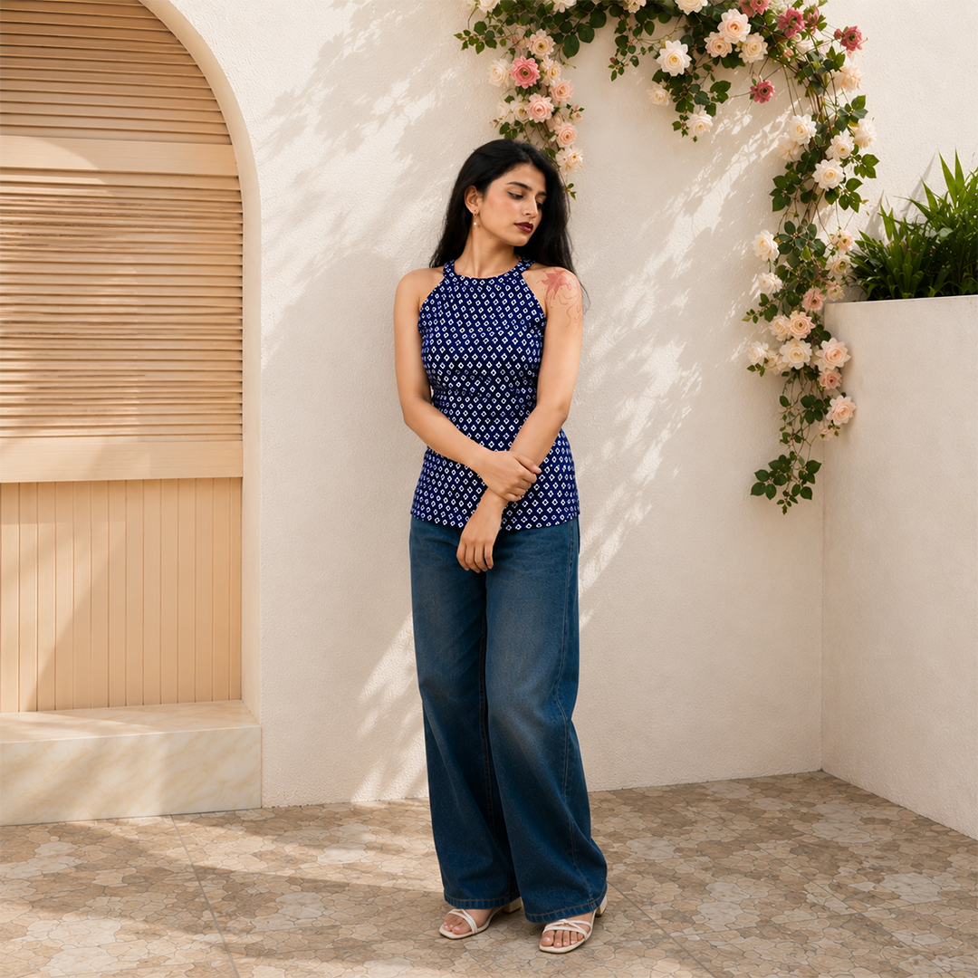 Navanika Azure Bloom Halter Kurti